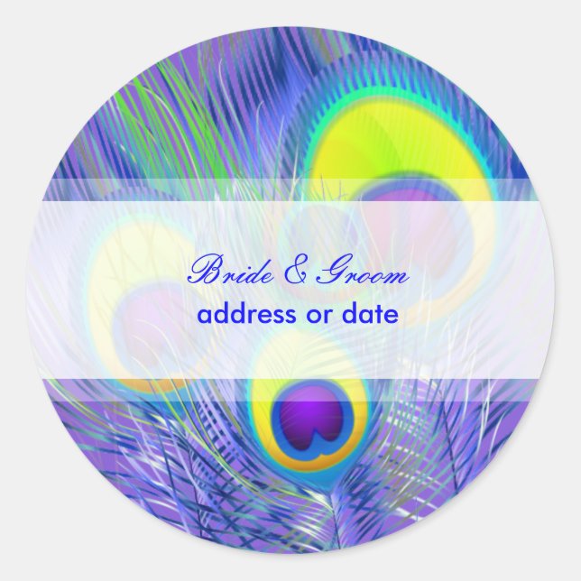 PixDezines Peacock Feather/diy background colour Classic Round Sticker (Front)