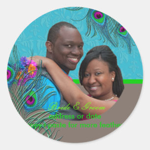 PixDezines Peacock Feather/diy background colour Classic Round Sticker