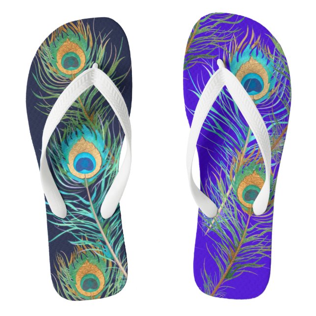 PixDezines PEACOCK FEATHER/DIY BACKGROUND+MONOGRAM Jandals (Footbed)