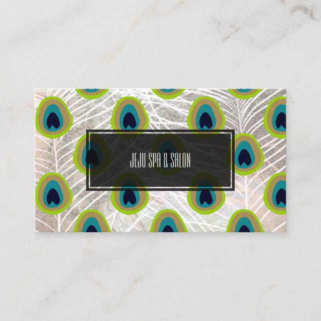 PixDezines peacock feather/faux silver Business Card (Front)