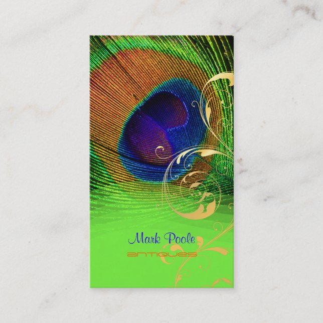 PixDezines Peacock feather+filigree swirls Business Card (Front)