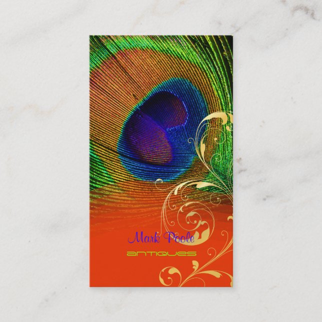 PixDezines Peacock feather+filigree swirls Business Card (Front)