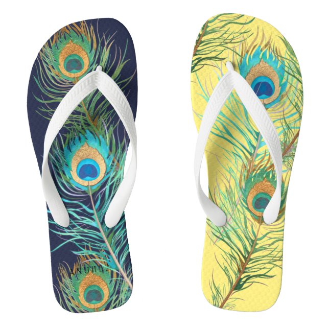 PixDezines PEACOCK FEATHER Jandals (Footbed)