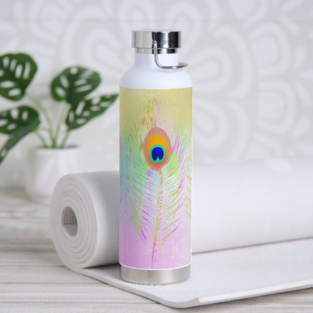 PixDezines Peacock Feather Water Bottle (Yoga)