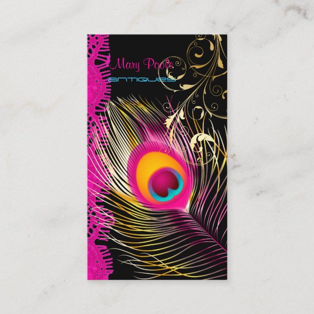 PixDezines Peacock+filigree+lace/diy background Business Card (Front)