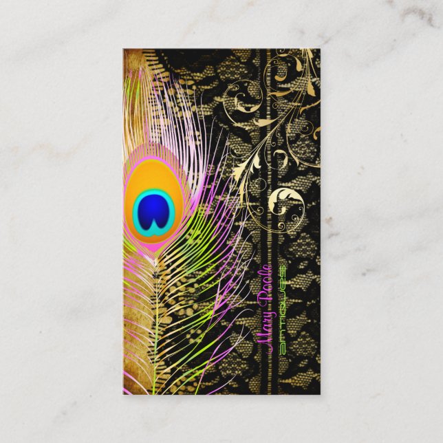 PixDezines Peacock+filigree swirls Business Card (Front)