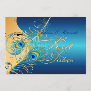 PixDezines Peacock+swirls/gold+teal Invitation
