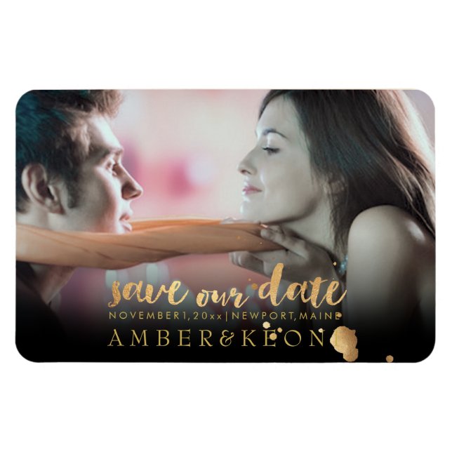 PixDezines photo save our date/gold brush script Magnet (Horizontal)
