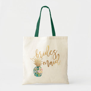 PixDezines Pineapple/Bridesmaid/Faux Gold Script Tote Bag