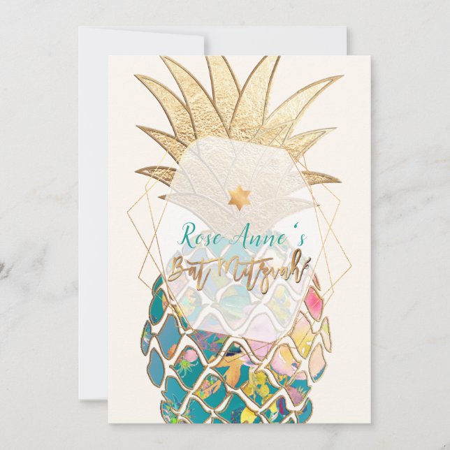PixDezines Pineapples Bat Mitzvah Invitation (Front)