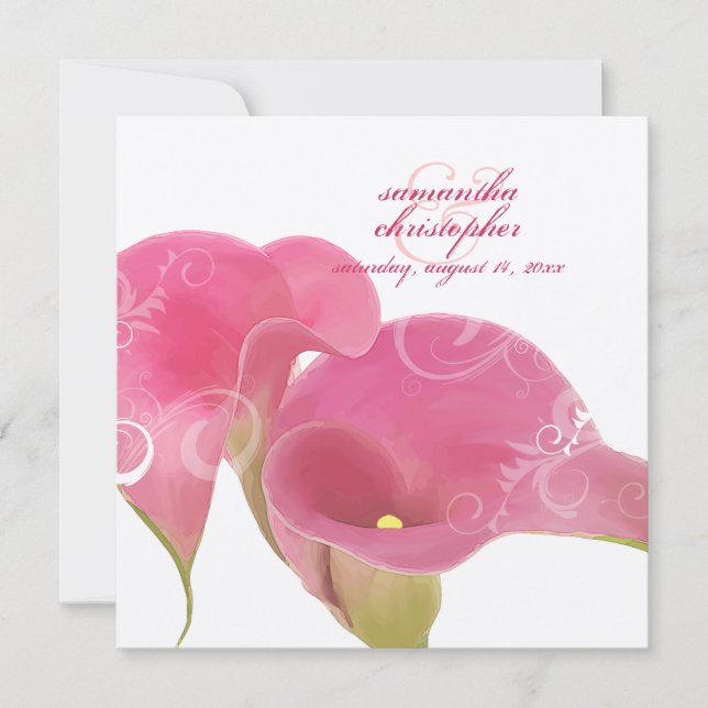 PixDezines Pink Calla Lily + Swirls Invitation (Front)