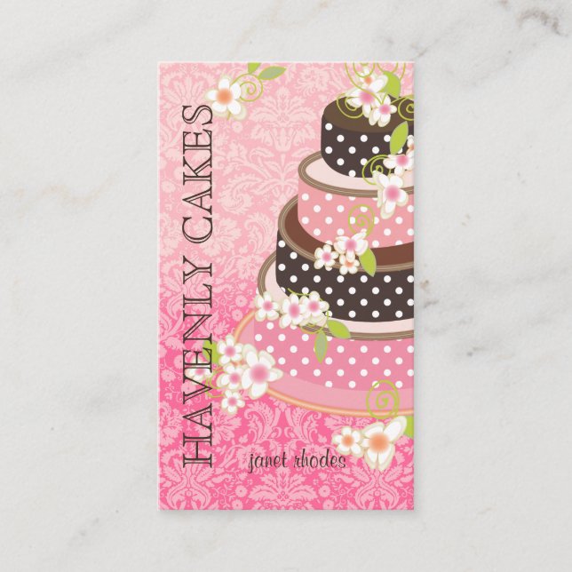 PixDezines Pink + Chocolate Cake/Bakery/pâtisserie Business Card (Front)