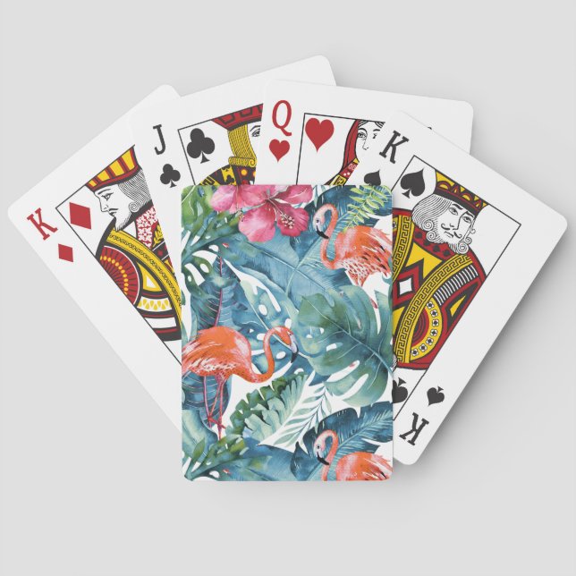 PixDezines Pink Flamingos Teal Foliage Playing Cards (Back)