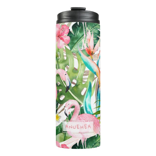 PixDezines Pink Flamingos+Tropical Foliage Thermal Tumbler (Front)