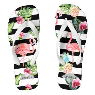 PixDezines PINK FLAMINGOS, TROPICAL THEME Jandals