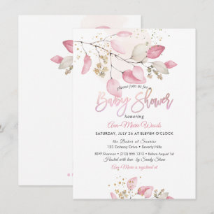 PixDezines Pink Gum Eucalyptus Baby Shower Invitation