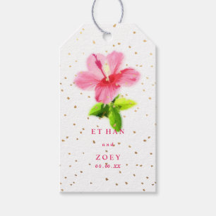PixDezines Pink Hawaiian Hibiscus/Gold Specks Gift Tags