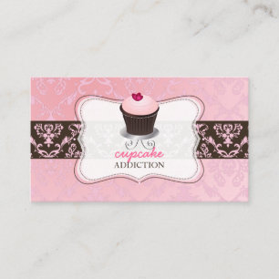 PixDezines pink heart cupcake+chantal damask Business Card