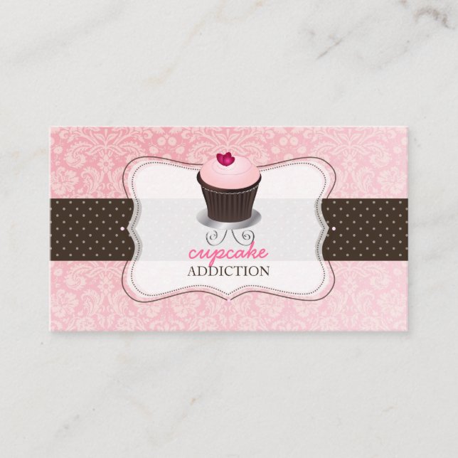 PixDezines pink heart cupcake/pâtisserie Business Card (Front)