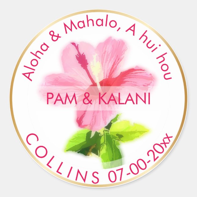 PixDezines Pink Hibiscus/Aloha/Mahalo/Thank You Classic Round Sticker (Front)