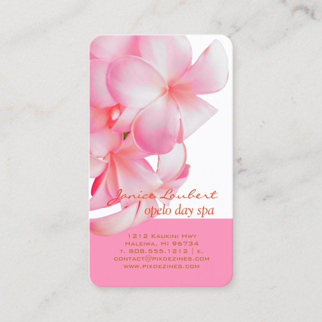 PixDezines PINK KONA PLUMERIAS Business Card (Front)