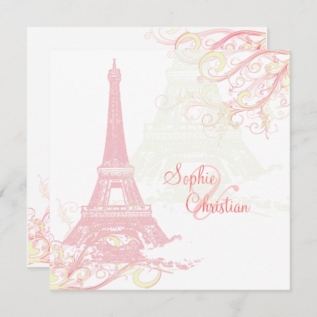 PixDezines PINK LA TOUR EIFFEL+SWIRLS Invitation (Front/Back)