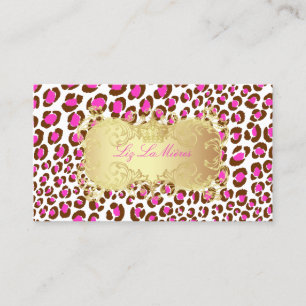 PixDezines Pink Leopard spots /Faux Gold Label Business Card