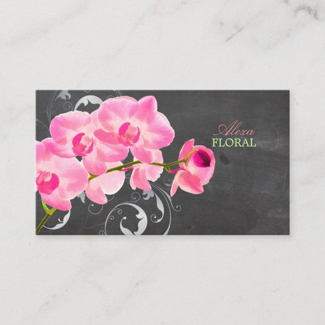 PixDezines pink muai orchids, florists/chalkboard Business Card (Front)