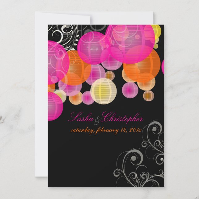 PixDezines pink+orange lanterns Invitation (Front)