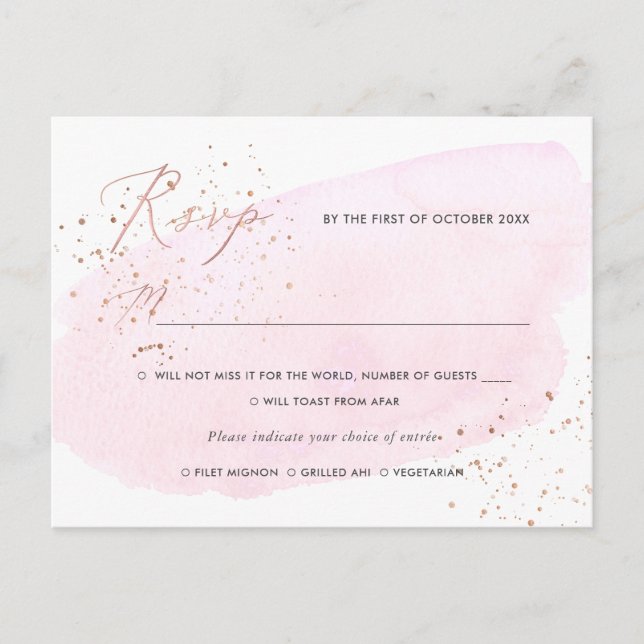 PixDezines Pink Watercolor Calligraphy RSVP w meal Invitation Postcard (Front)