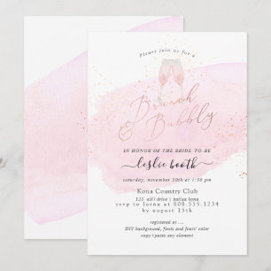 PixDezines Pink Watercolor Champagne Brunch Bubbly Invitation