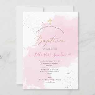 PixDezines Pink Watercolor Swatch Baptism Invitation
