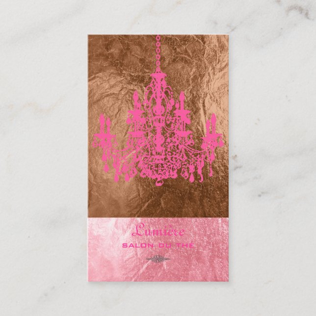 PixDezines Pink+White Chandelier/faux foil Business Card (Front)