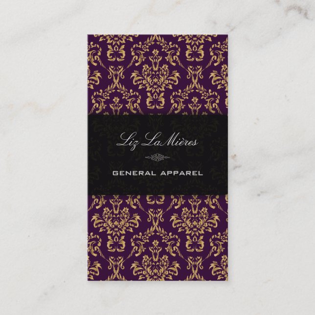 PixDezines Plum+Gold Arianna Vintage Damask Business Card (Front)