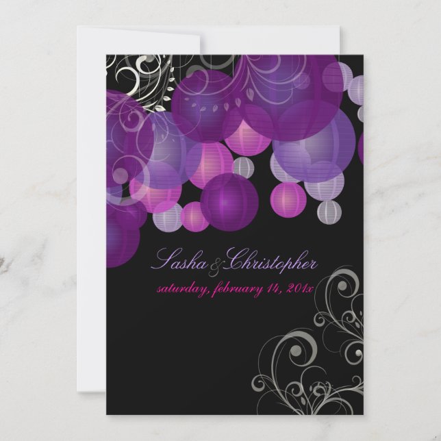 PixDezines plum/purple/lilac lanterns Invitation (Front)