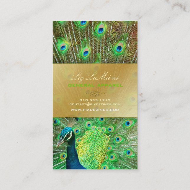 PixDezines Proud Peacock Feather for longevity Business Card (Front)