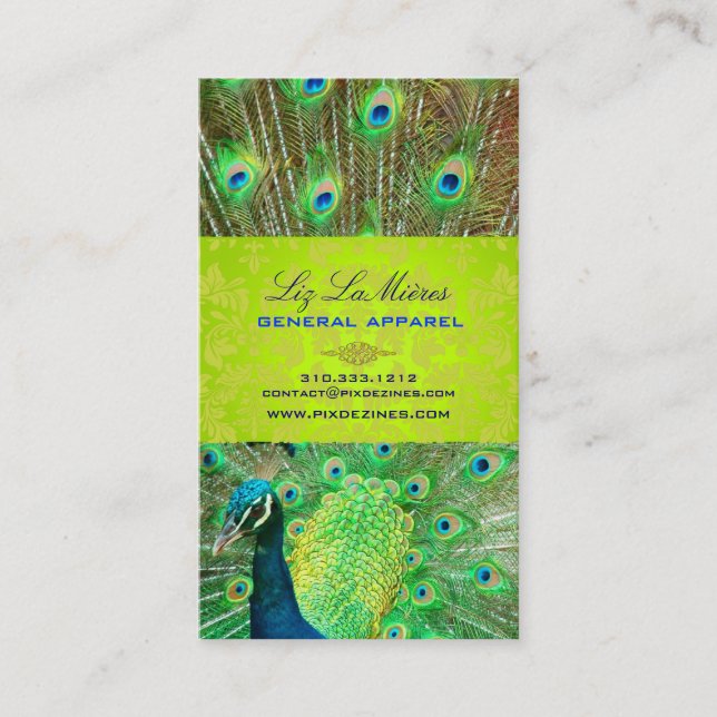 PixDezines Proud Peacock Feather for longevity Business Card (Front)