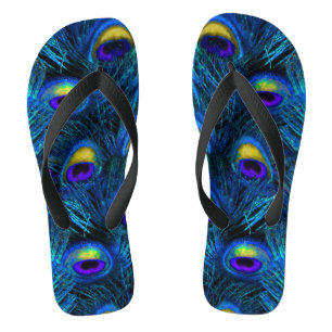 PixDezines PSYCHEDELIC BLUE PEACOCK FEATHER Jandals