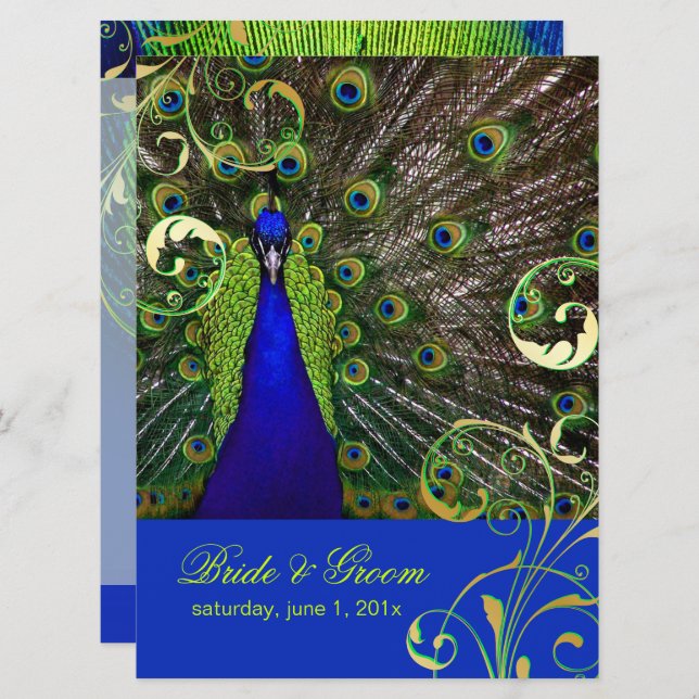 PixDezines psychedelic peacock/cobalt blue Invitation (Front/Back)