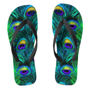 PixDezines PSYCHEDELIC PEACOCK FEATHER, COBALT Jandals