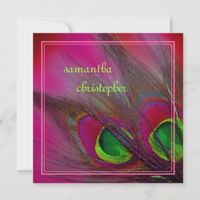 PixDezines psychedelic peacock feather/hot pink Invitation (Front)