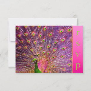 PixDezines psychedelic peacock feather/hot pink RSVP Card