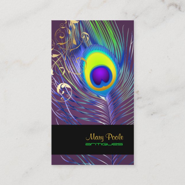 PixDezines psychedelic peacock+filigree swirls Business Card (Front)