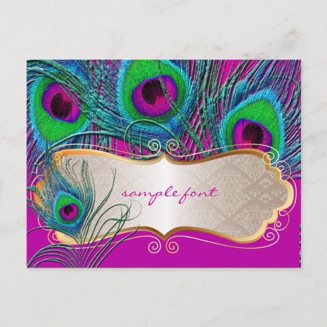 PixDezines psychedelic peacock+gold trim label Postcard (Front)