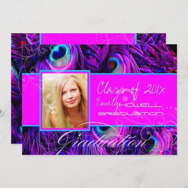 PixDezines psychedelic peacock graduation Invitation (Front/Back)