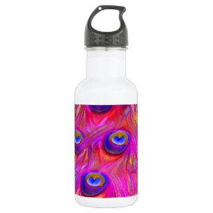 PixDezines psychedelic pink peacock feather 532 Ml Water Bottle