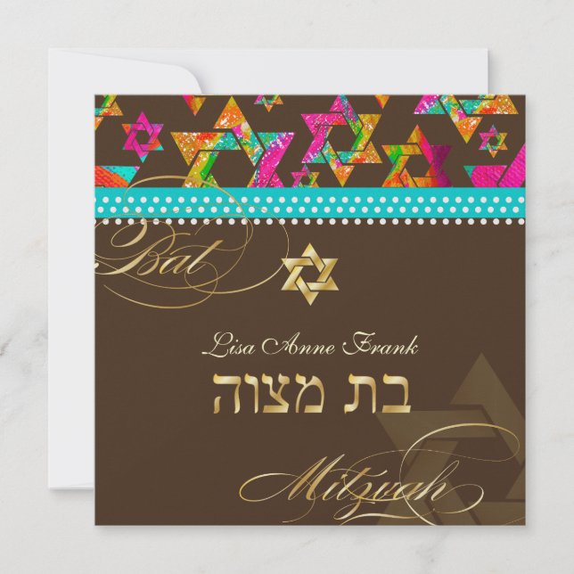 PixDezines Psychedelic Stars, Bat Mitzvah Invitation (Front)