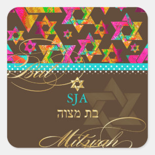 PixDezines Psychedelic Stars/Bat Mitzvah Square Sticker