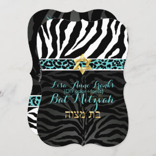 PixDezines purple/DIY colour/Zebra/Bat Mitzvah Invitation