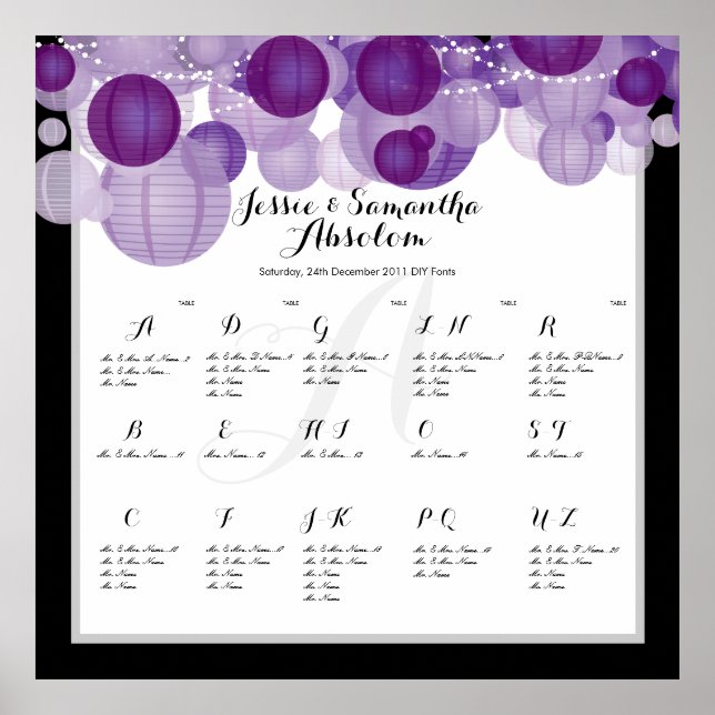 PixDezines purple paper lanterns/seating chart (Front)